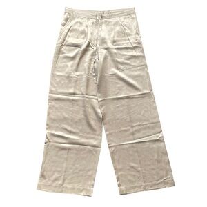 🤍 DKNY Neutral 100% Silk Straight Leg Cinch Tie Pants M